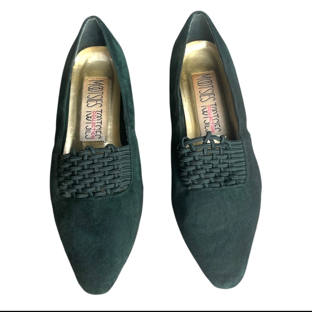 Vintage Mootsies Tootsies Emerald Green Suede Loafers | low heel pumps - Picture 2 of 7